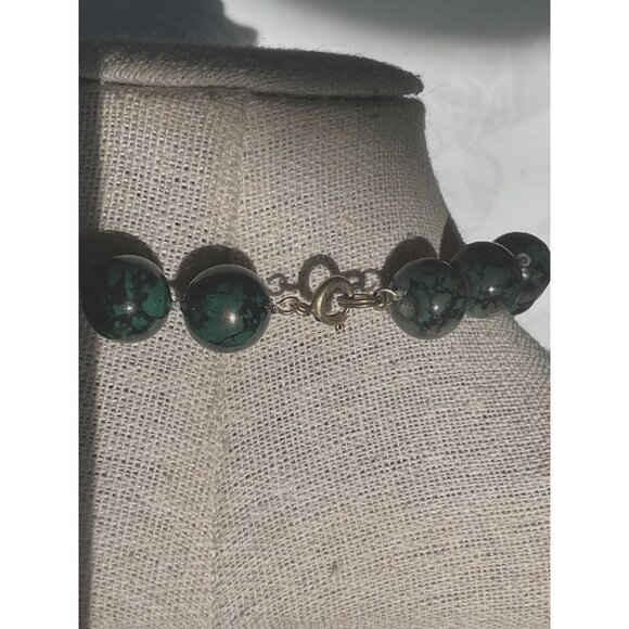 24" Faux Malachite Beaded Spring Ring Clasp Necklace - Picture 3 of 5